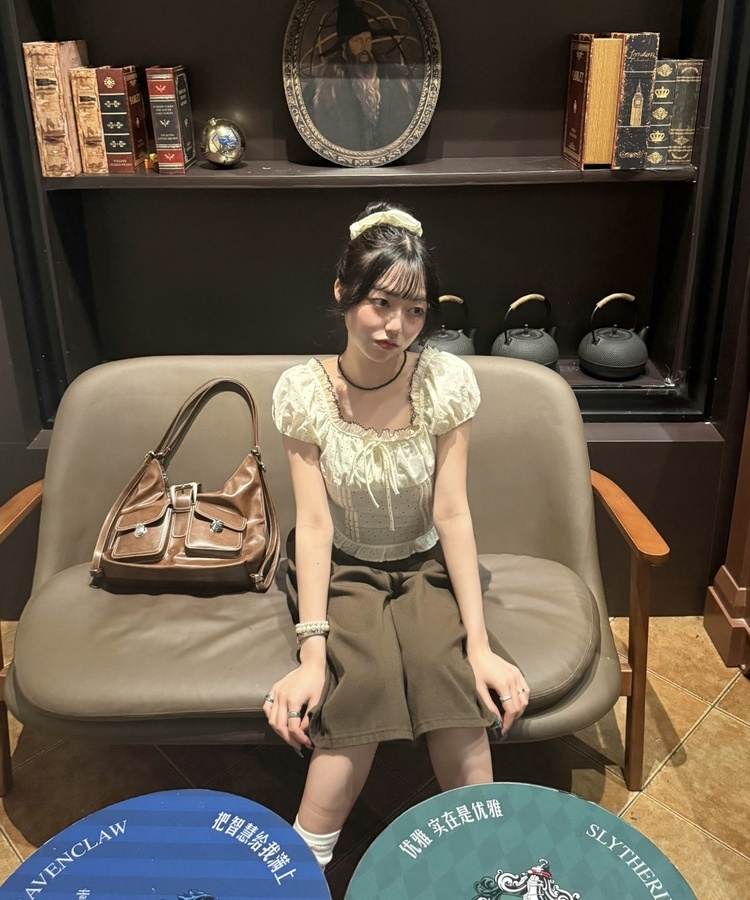 【シュシュ付き】ドットクロップブラウス CREAM