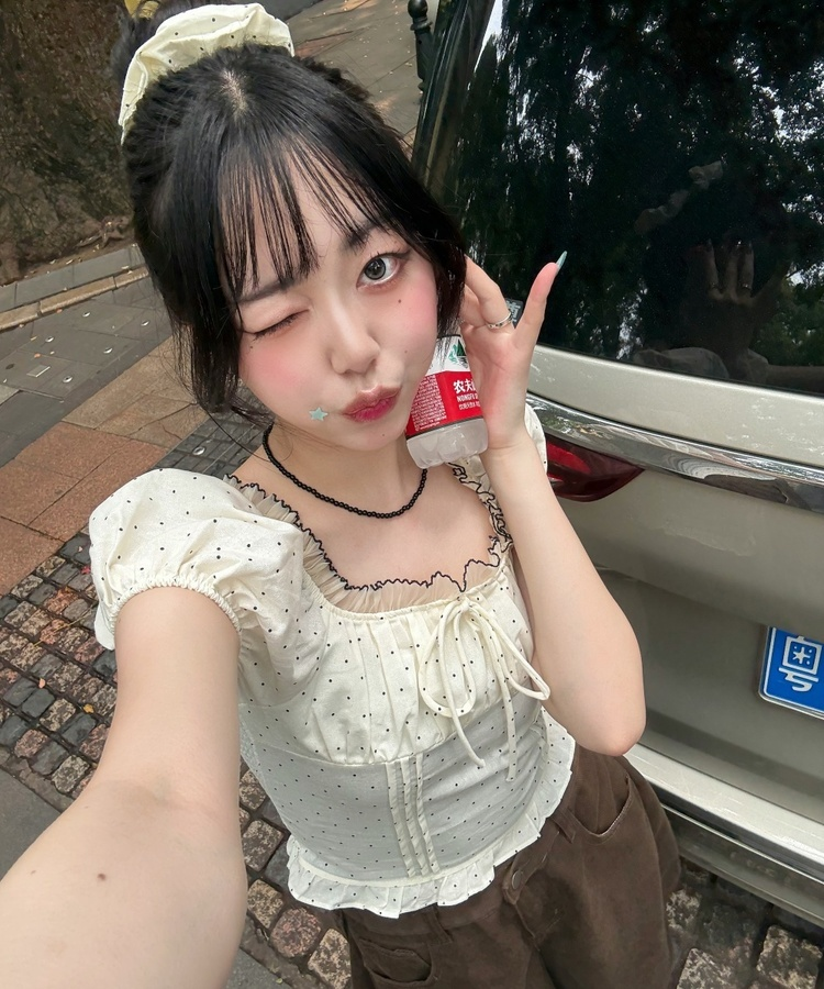 【シュシュ付き】ドットクロップブラウス CREAM