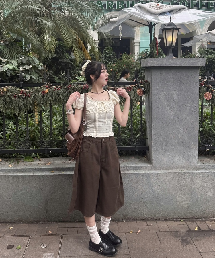 【シュシュ付き】ドットクロップブラウス CREAM