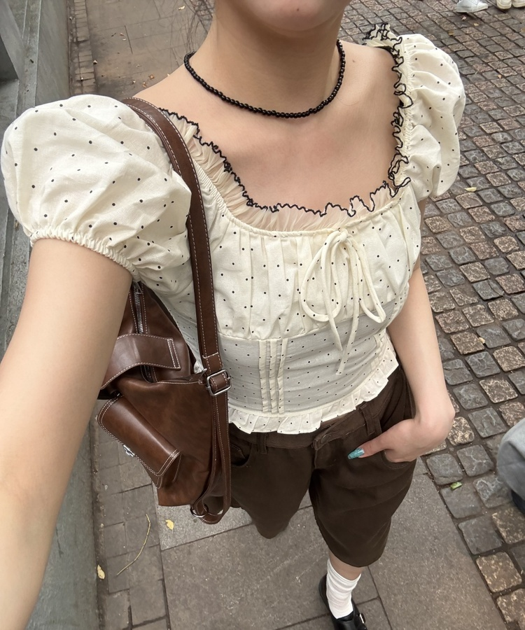 【シュシュ付き】ドットクロップブラウス CREAM