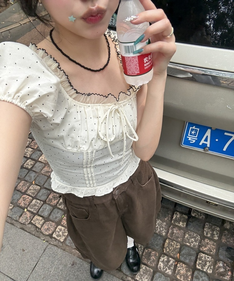 【シュシュ付き】ドットクロップブラウス CREAM