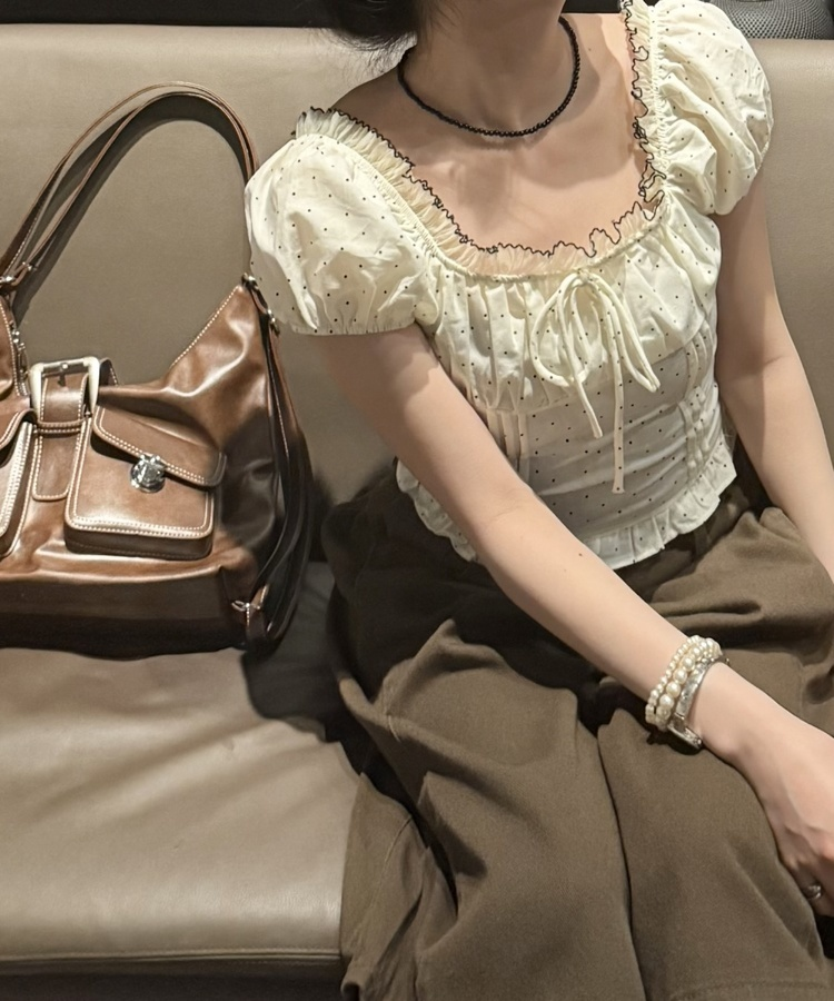 【シュシュ付き】ドットクロップブラウス CREAM