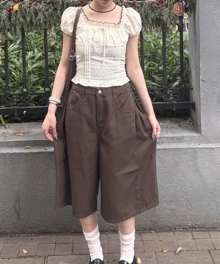 【シュシュ付き】ドットクロップブラウス CREAM