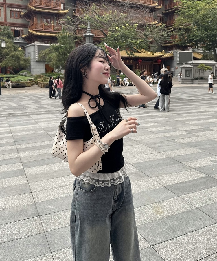 レタリングワンオフレイヤードＴシャツ BLACK