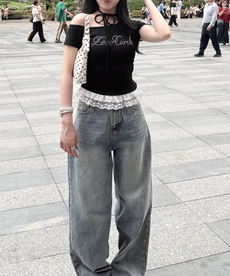 レタリングワンオフレイヤードＴシャツ BLACK