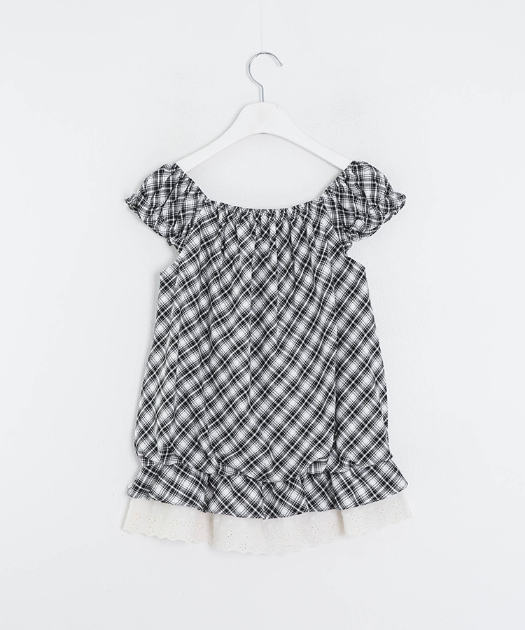 【❤️MADE】【シュシュ付き】チェックフリルブラウス