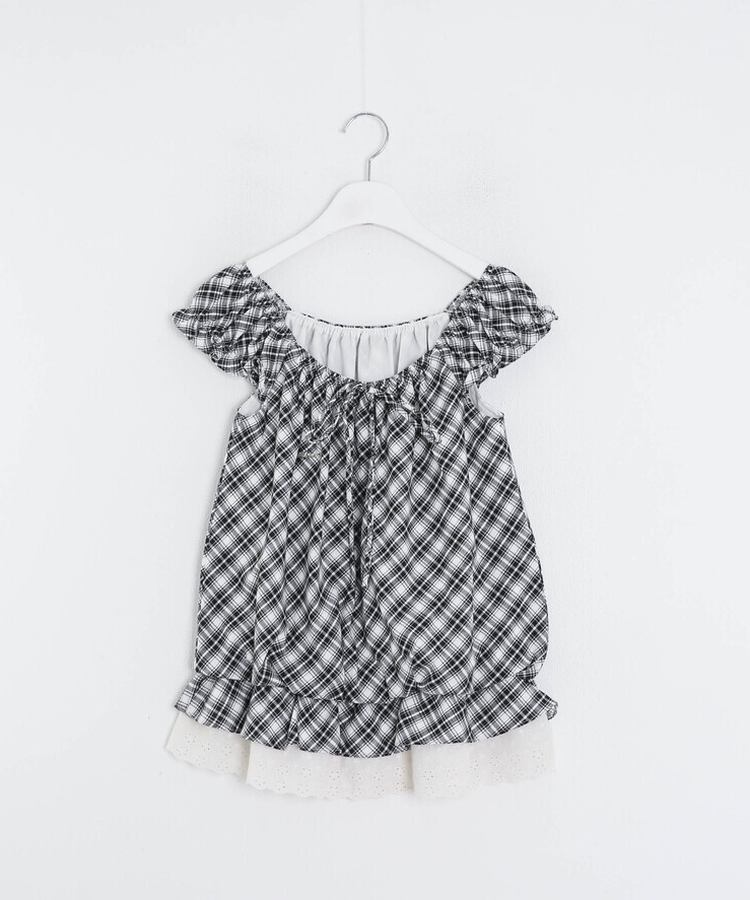 【❤️MADE】【シュシュ付き】チェックフリルブラウス