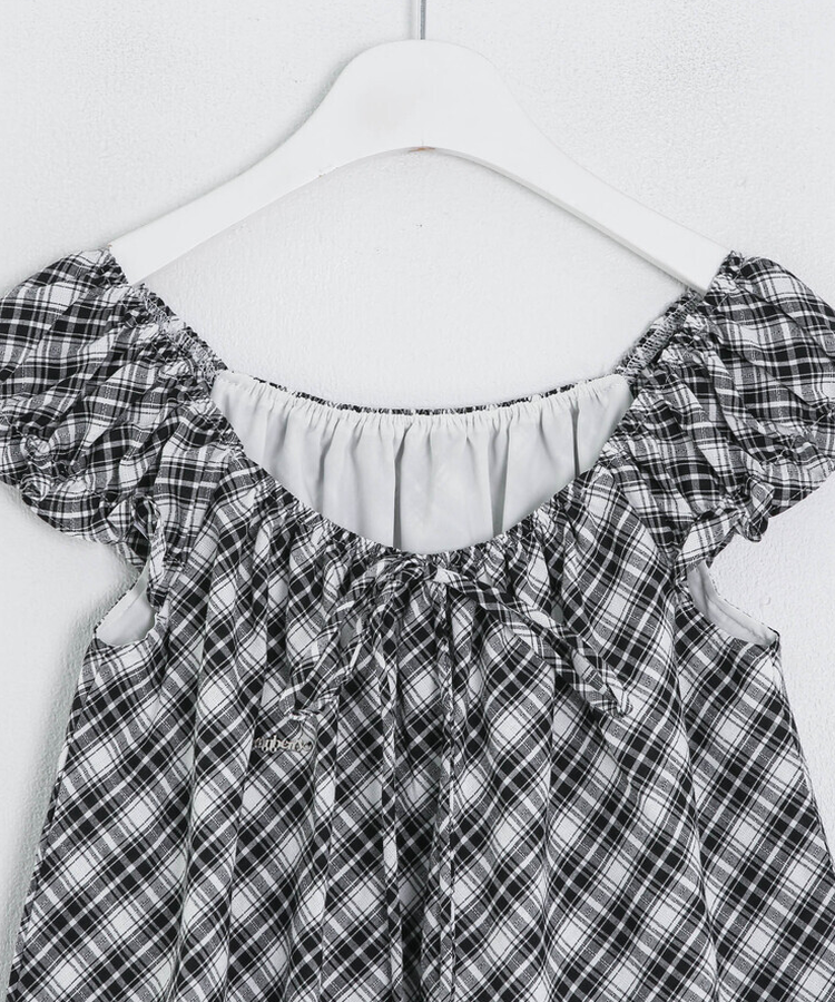 【❤️MADE】【シュシュ付き】チェックフリルブラウス