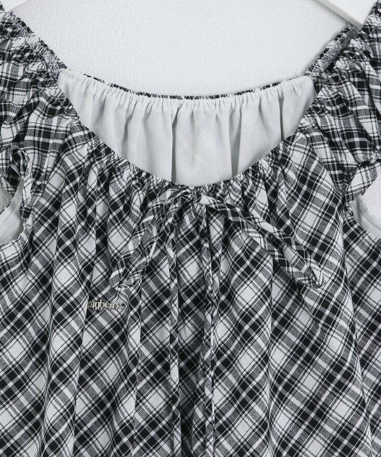 【❤️MADE】【シュシュ付き】チェックフリルブラウス