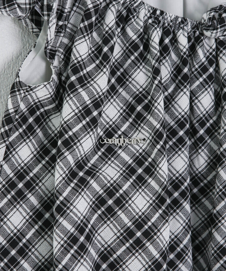 【❤️MADE】【シュシュ付き】チェックフリルブラウス