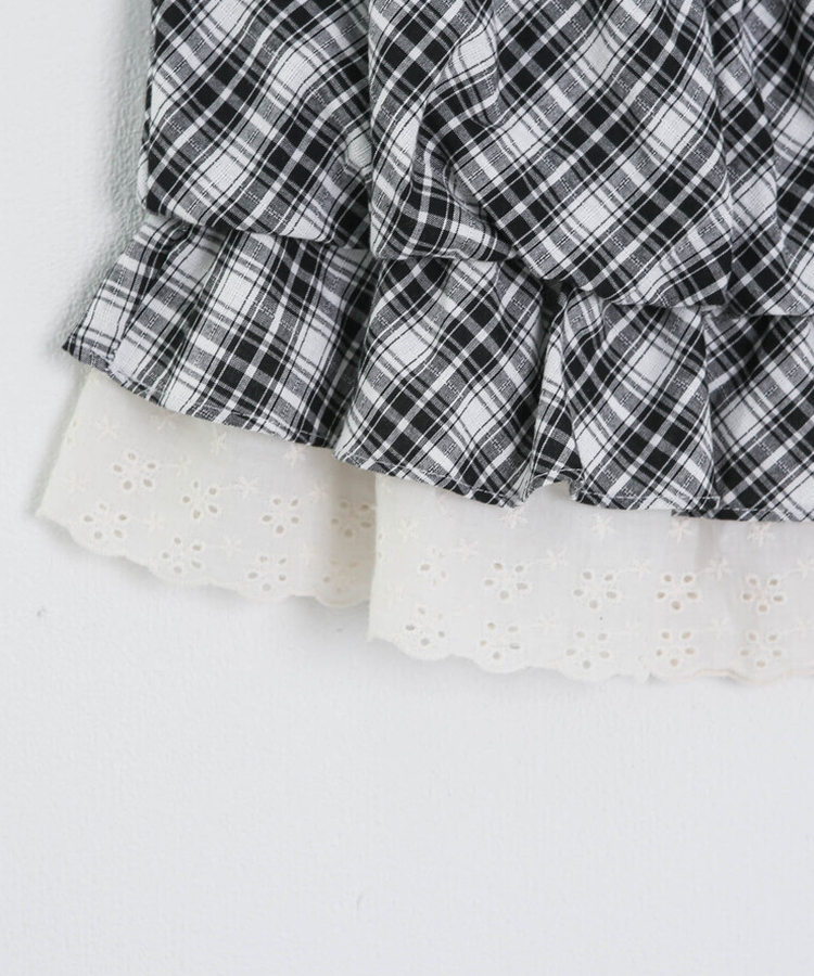 【❤️MADE】【シュシュ付き】チェックフリルブラウス