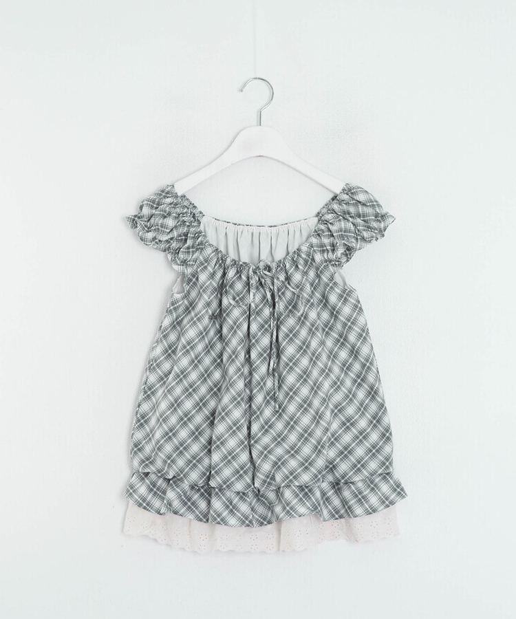 【❤️MADE】【シュシュ付き】チェックフリルブラウス