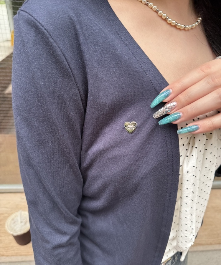 【❤️MADE】【SET】CBロゴカーディガン＋リボンドットフリルキャミ NAVY