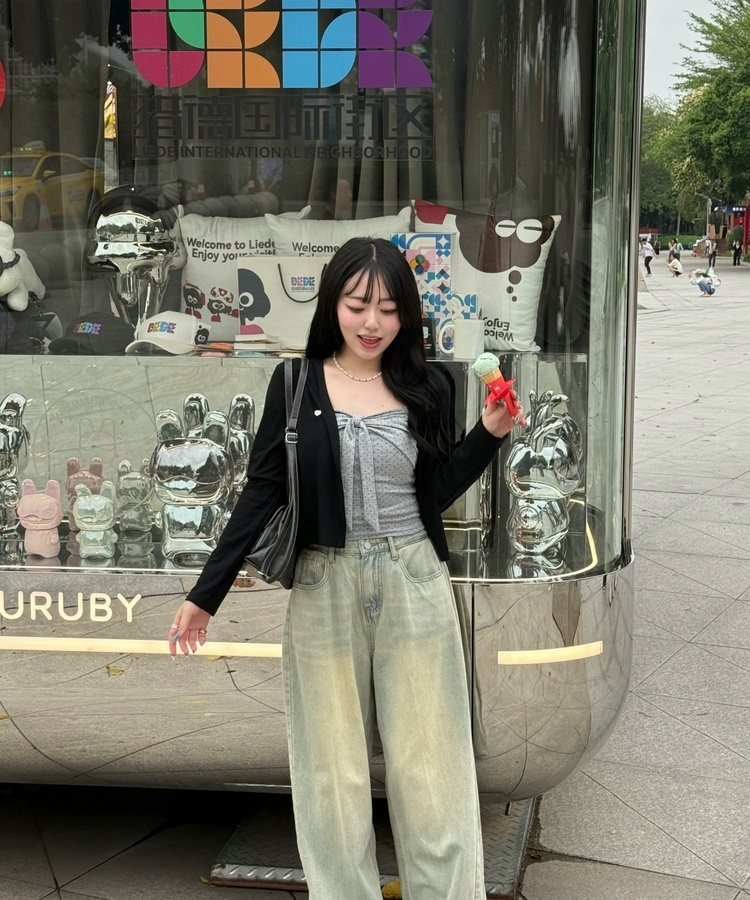 【❤️MADE】【SET】CBロゴカーディガン＋リボンドットフリルキャミ BLACK