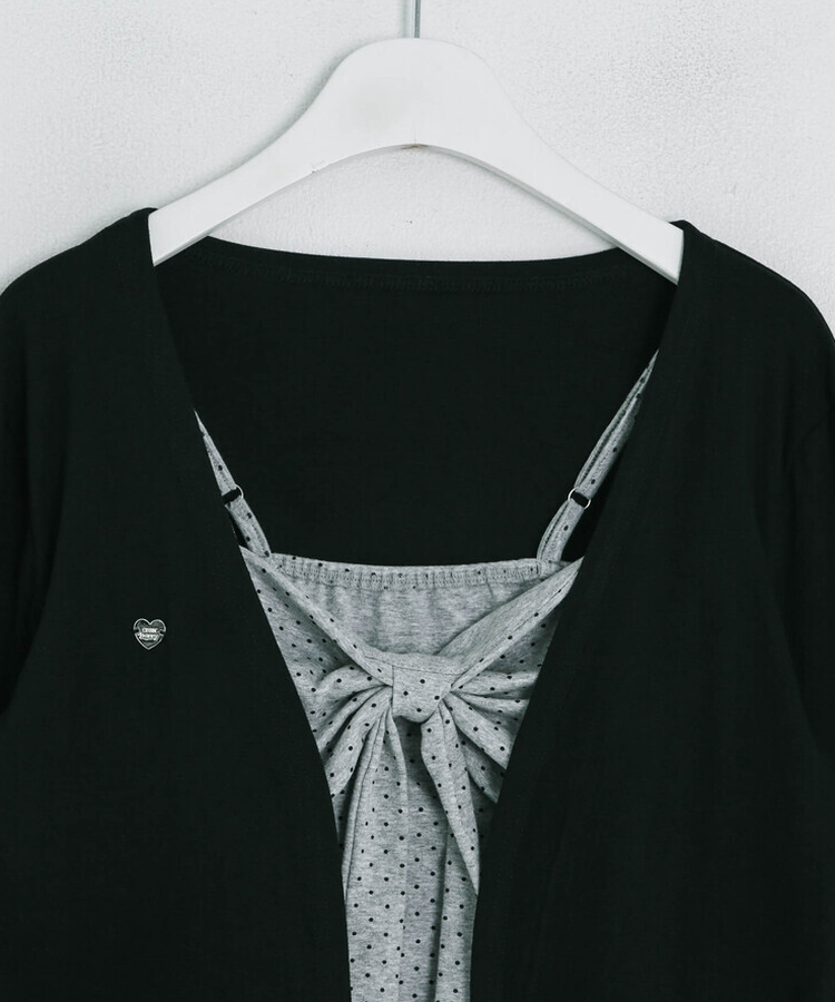 【❤️MADE】【SET】CBロゴカーディガン＋リボンドットフリルキャミ