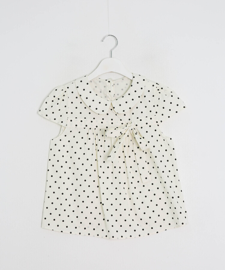 ドット柄リボン丸襟ブラウス