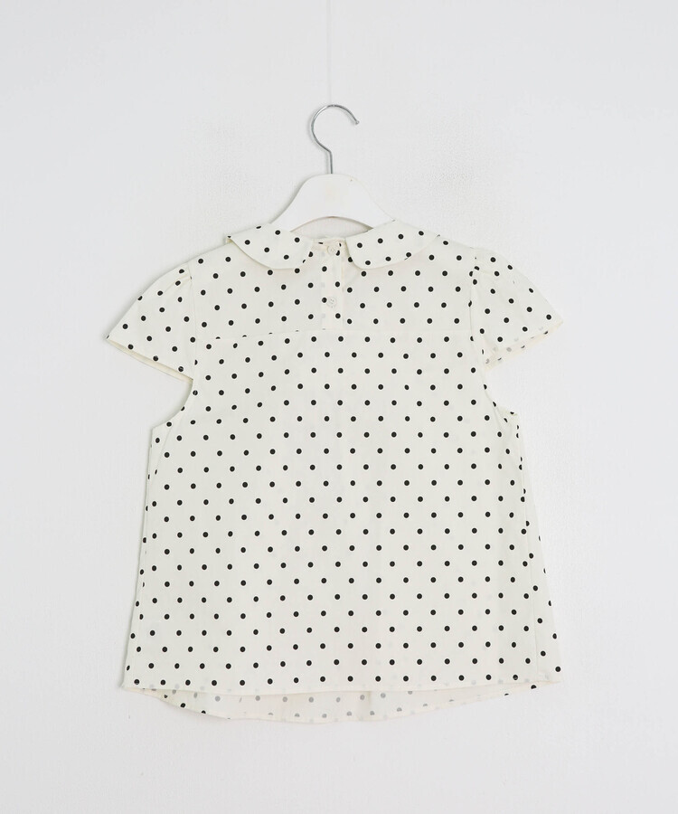 ドット柄リボン丸襟ブラウス