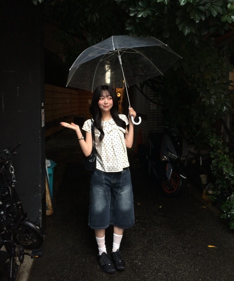 ドット柄リボン丸襟ブラウス CREAM