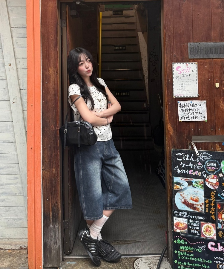 ドット柄リボン丸襟ブラウス CREAM