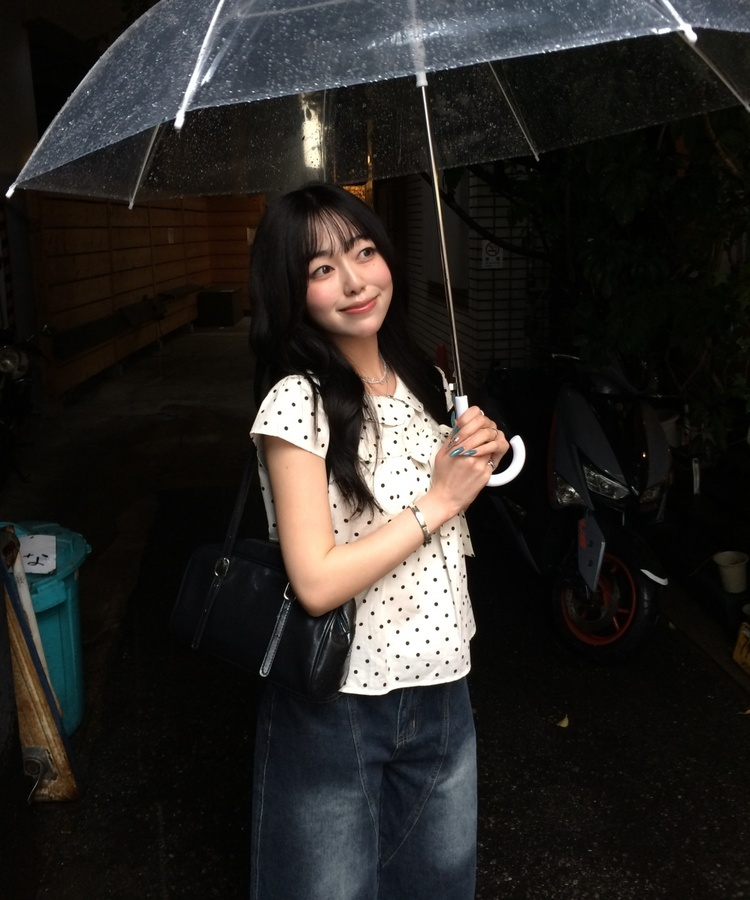 ドット柄リボン丸襟ブラウス CREAM