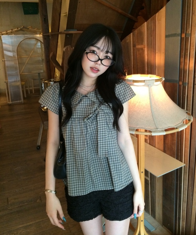 リボンポイントパフスリーブブラウス GREEN