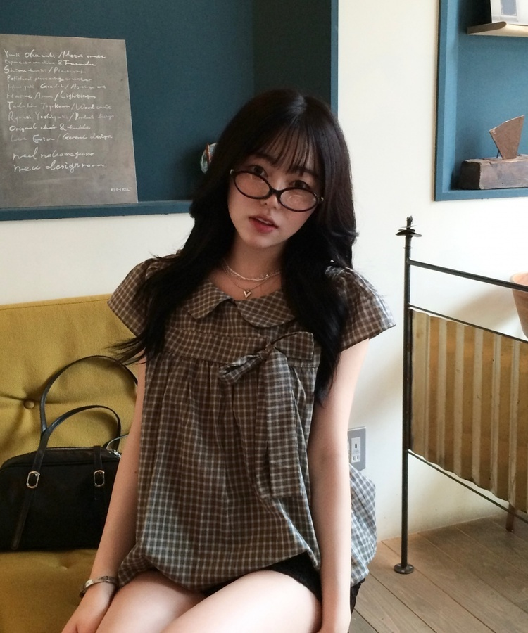 リボンポイントパフスリーブブラウス GREEN