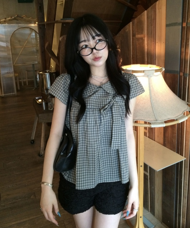 リボンポイントパフスリーブブラウス GREEN