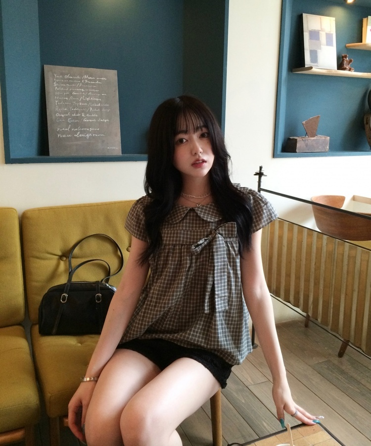 リボンポイントパフスリーブブラウス GREEN