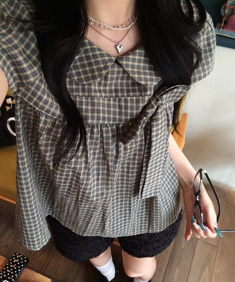 リボンポイントパフスリーブブラウス GREEN