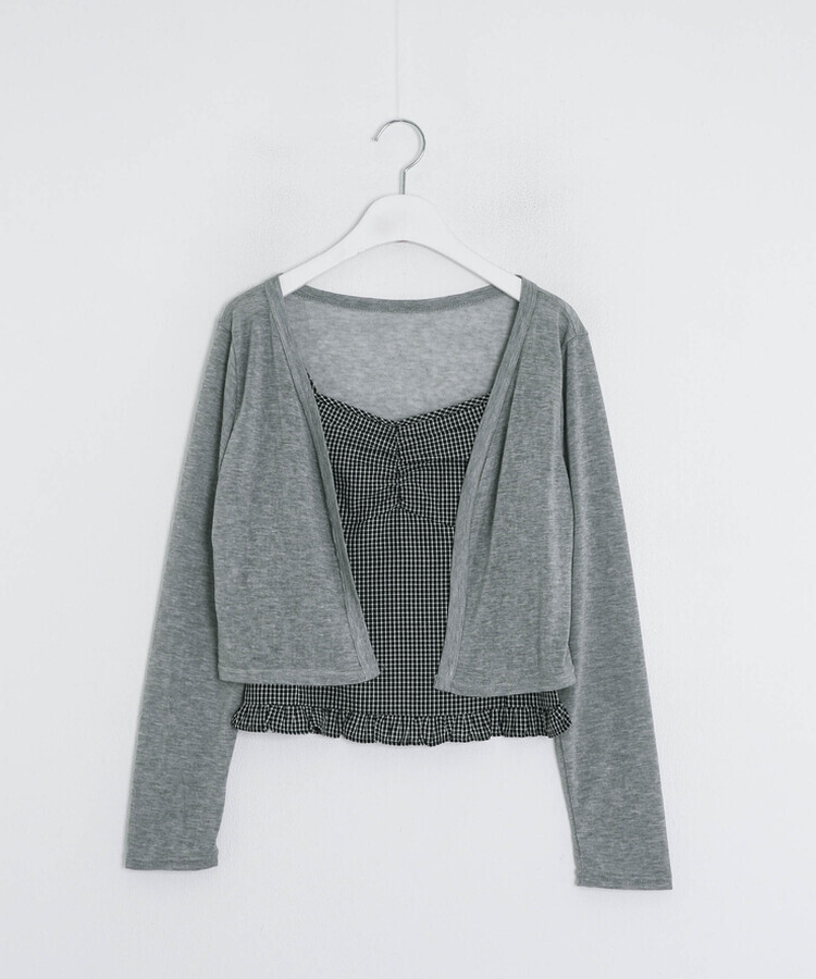 【SET】クロップカーディガン＋ギンガムキャミ