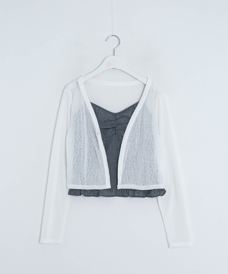 【SET】クロップカーディガン＋ギンガムキャミ