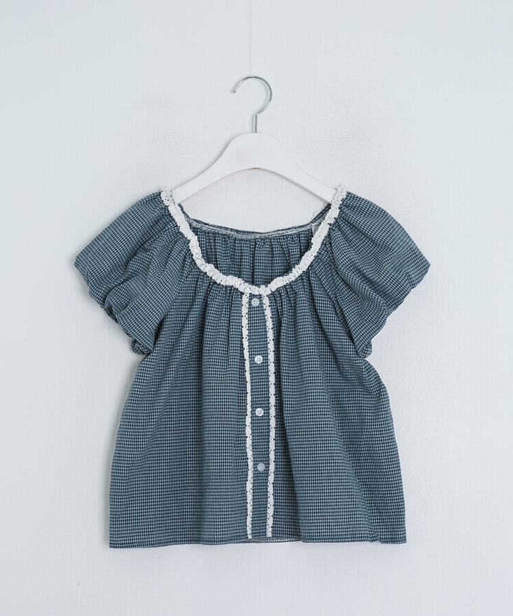 レースチェック半袖ブラウス