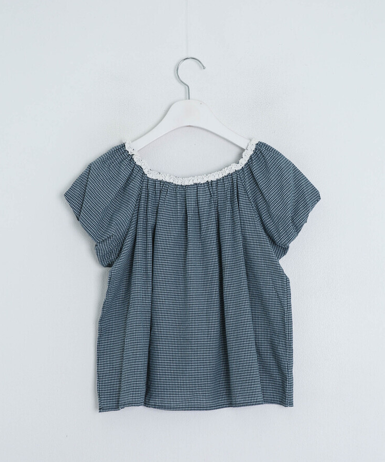 レースチェック半袖ブラウス