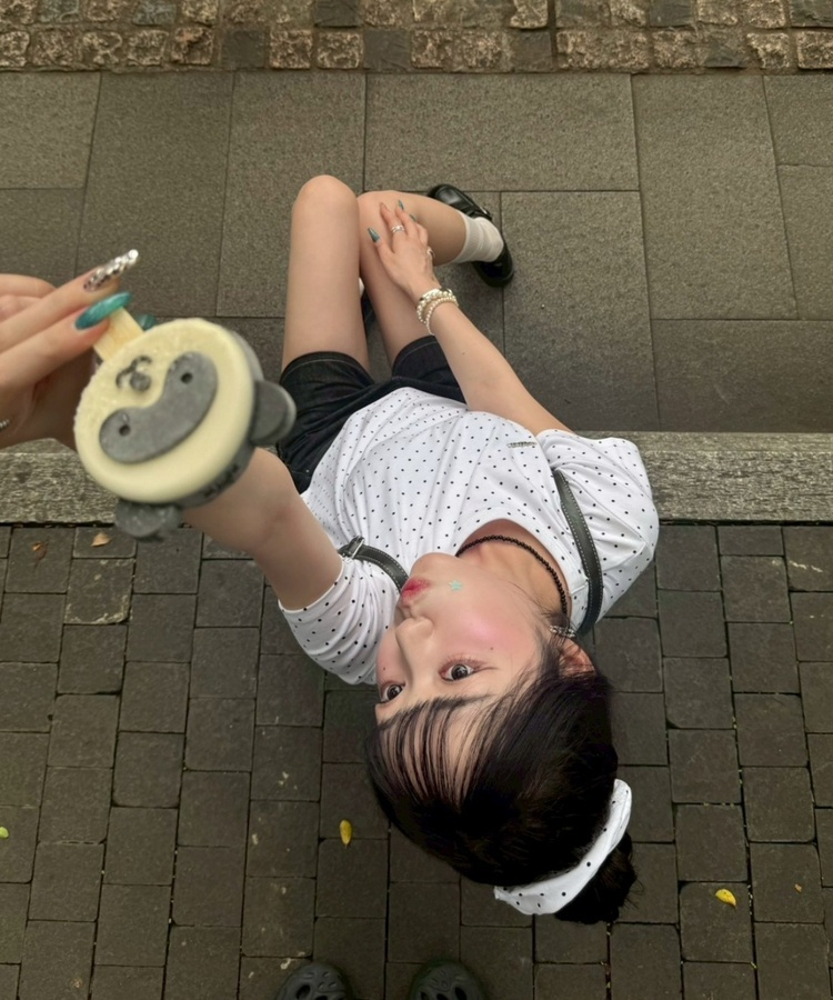 【❤️MADE】【シュシュ付き】クロップ丈ドッドTシャツ WHITE