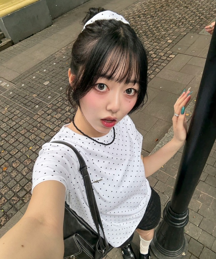 【❤️MADE】【シュシュ付き】クロップ丈ドッドTシャツ WHITE