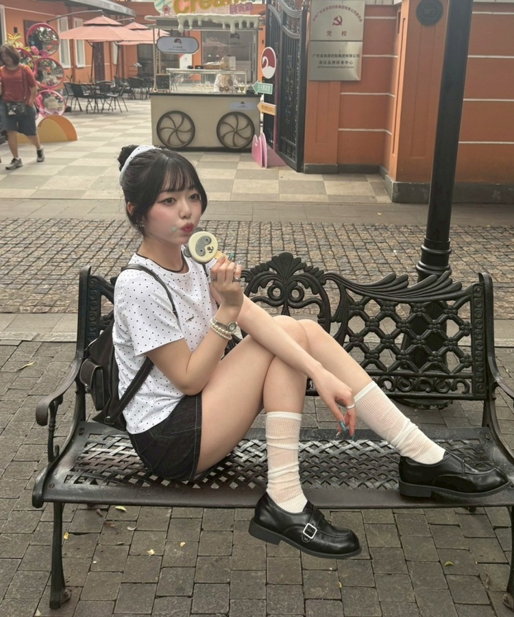 【❤️MADE】【シュシュ付き】クロップ丈ドッドTシャツ WHITE