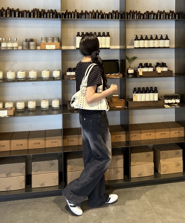 【❤️MADE】【シュシュ付き】クロップ丈ドッドTシャツ BLACK