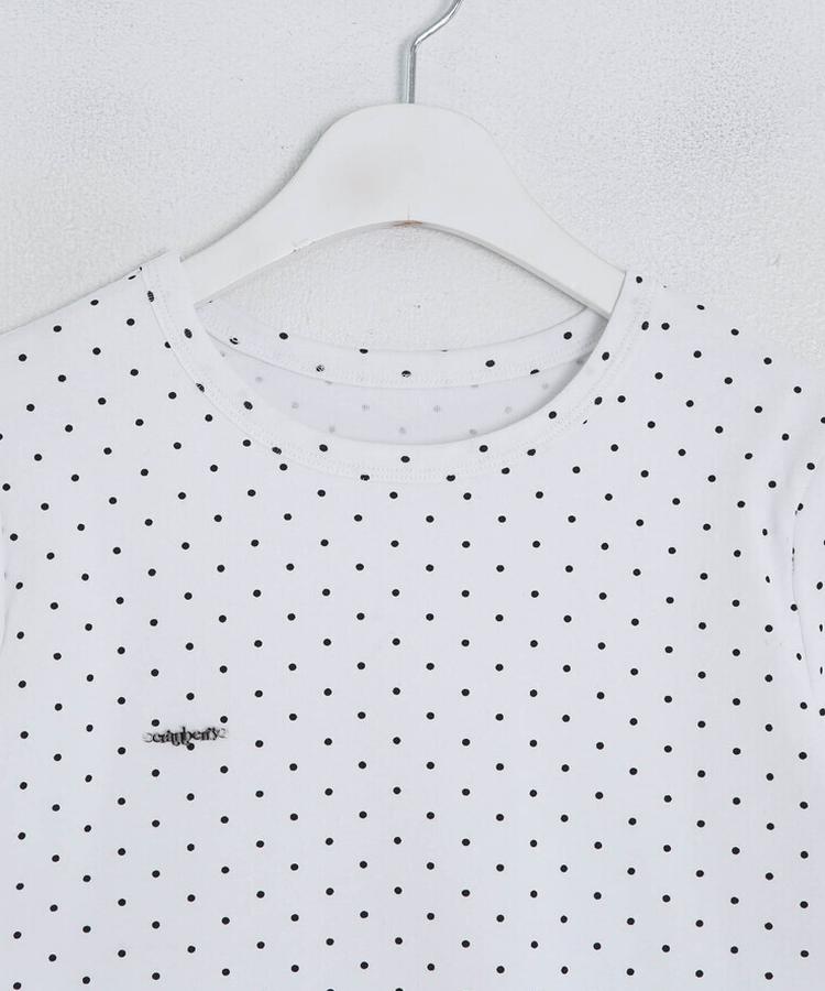 【❤️MADE】【シュシュ付き】クロップ丈ドッドTシャツ