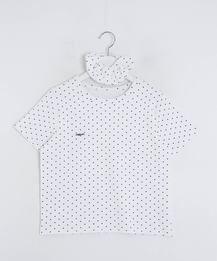 【❤️MADE】【シュシュ付き】クロップ丈ドッドTシャツ