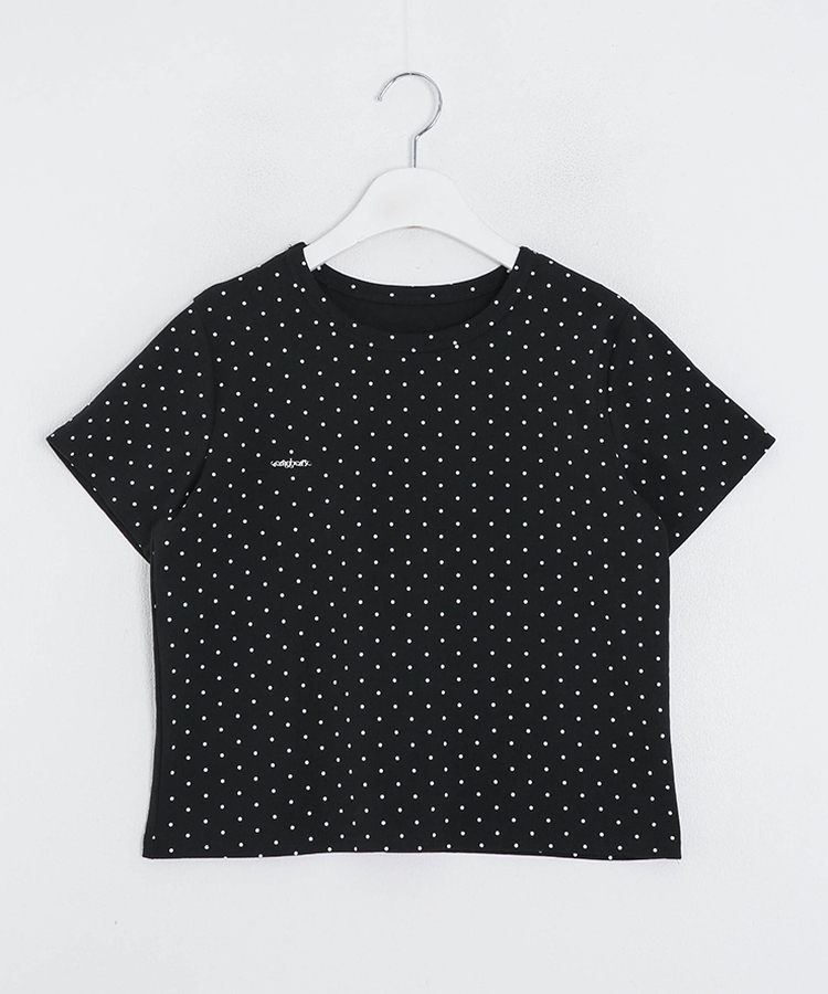 【❤️MADE】【シュシュ付き】クロップ丈ドッドTシャツ