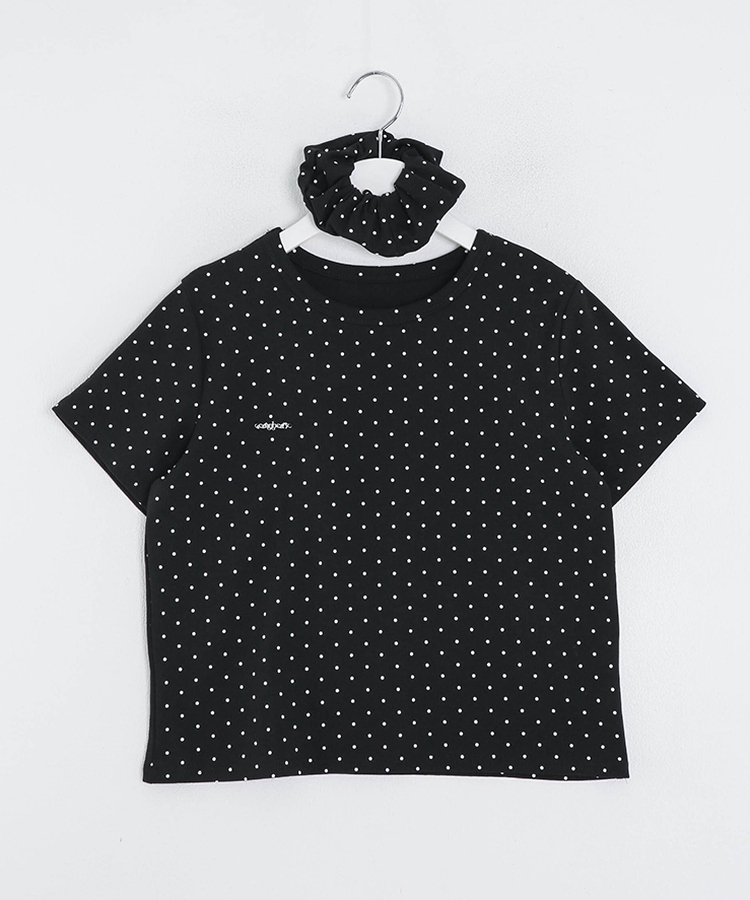 【❤️MADE】【シュシュ付き】クロップ丈ドッドTシャツ