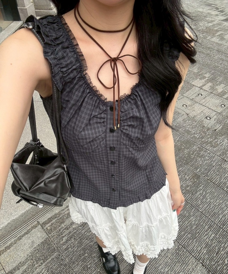 【❤️MADE】フリルブローチブラウス BLACK