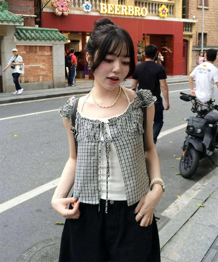 【❤️MADE】【SET】レースキャミソール+フリルブラウス BLACK