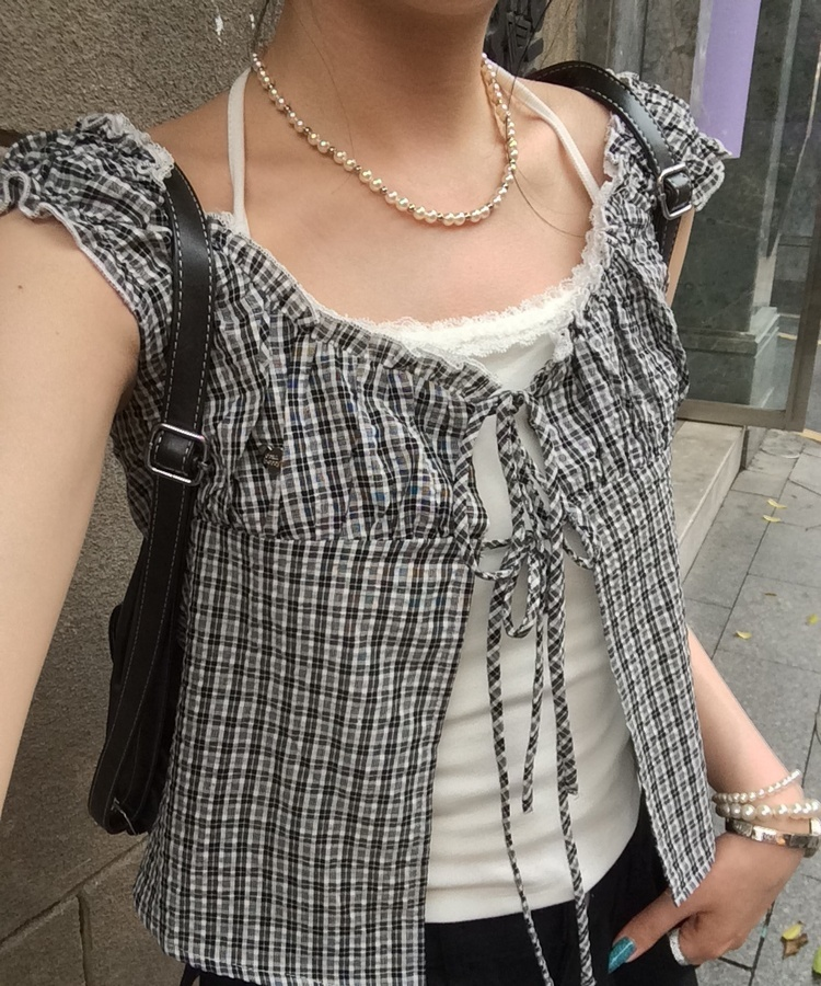 【❤️MADE】【SET】レースキャミソール+フリルブラウス BLACK