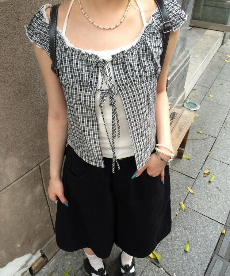 【❤️MADE】【SET】レースキャミソール+フリルブラウス BLACK