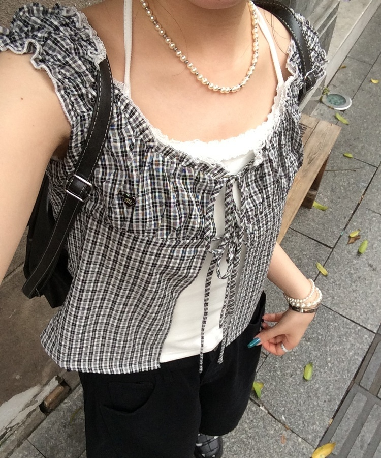 【❤️MADE】【SET】レースキャミソール+フリルブラウス BLACK