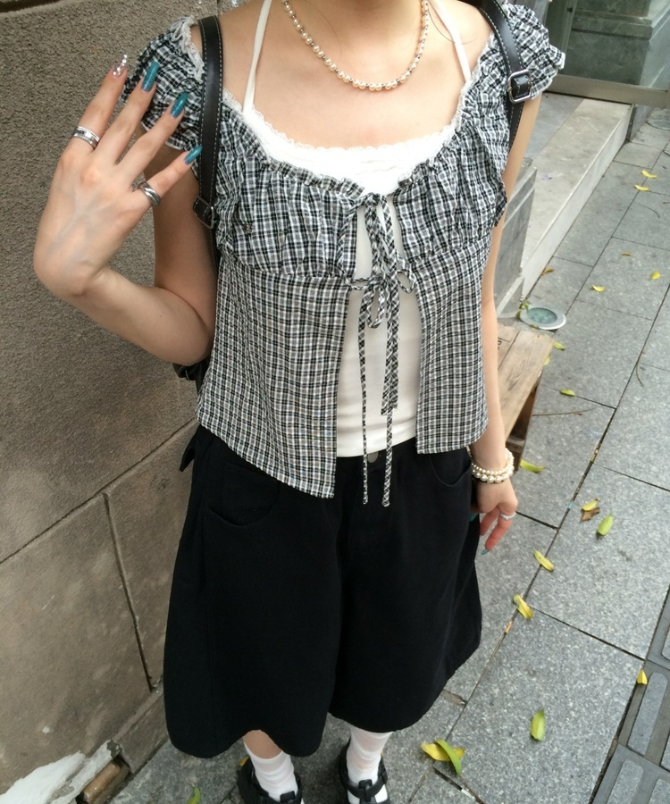 【❤️MADE】【SET】レースキャミソール+フリルブラウス BLACK