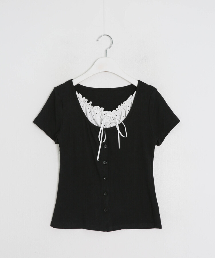 レイヤード風リボンカーデトップス