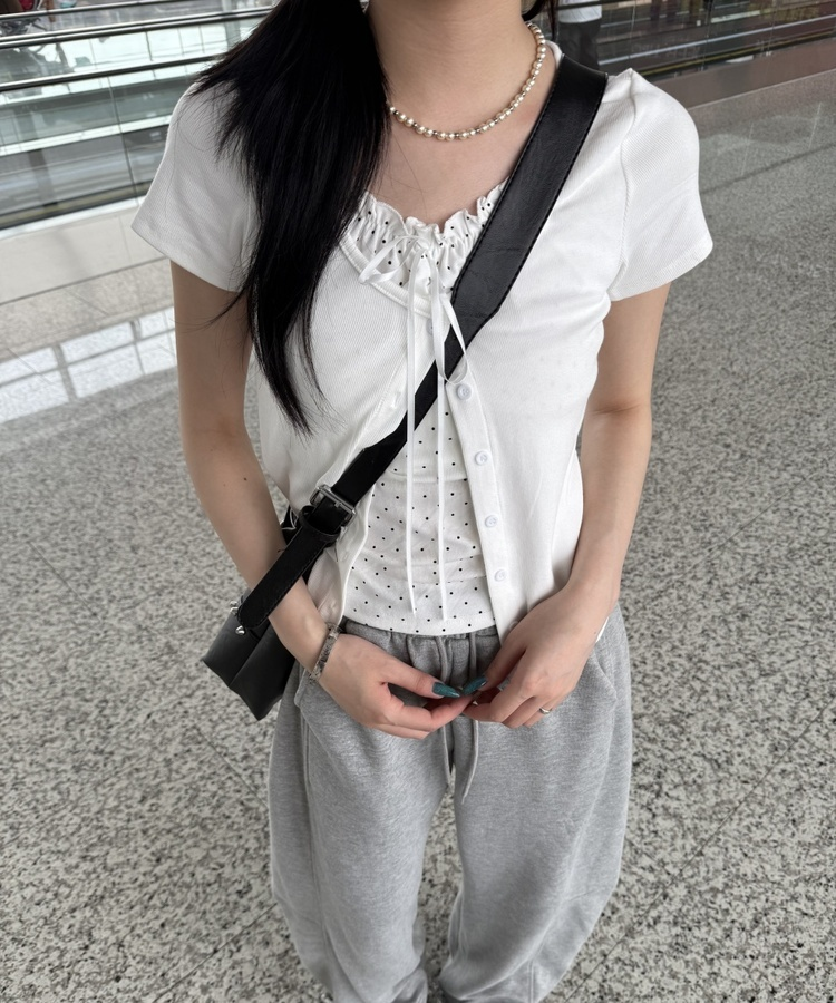 レイヤード風リボンカーデトップス WHITE