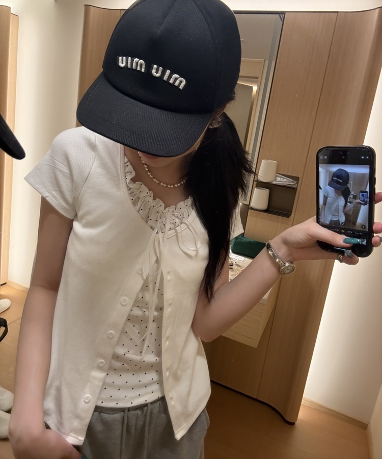 レイヤード風リボンカーデトップス WHITE